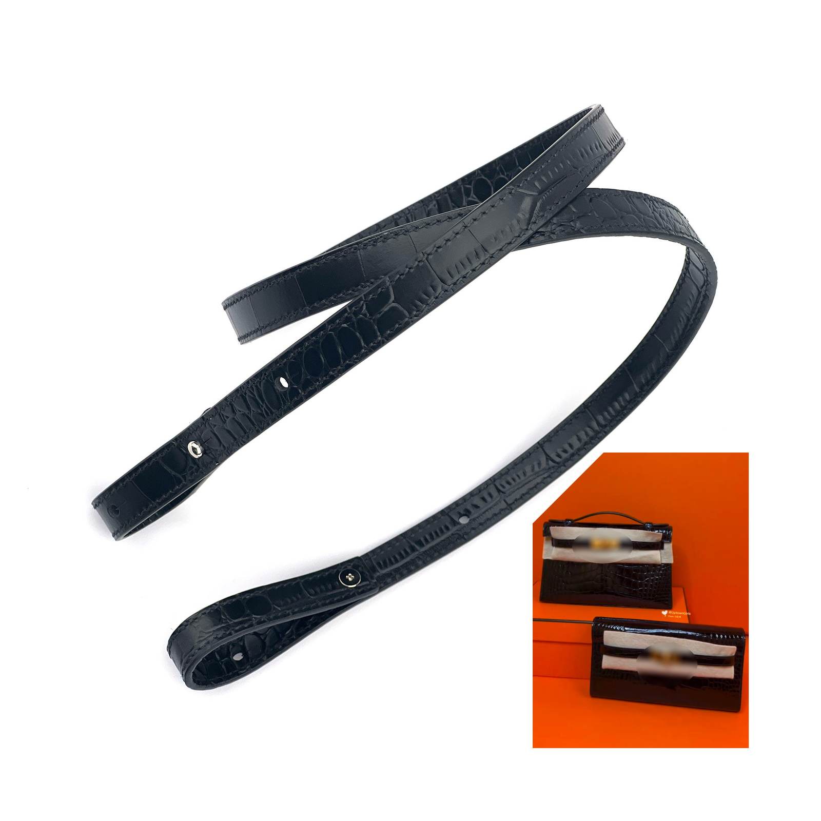 15mm Wide Black embossing crocodile leather shoulder bag strap for Kelly pochett