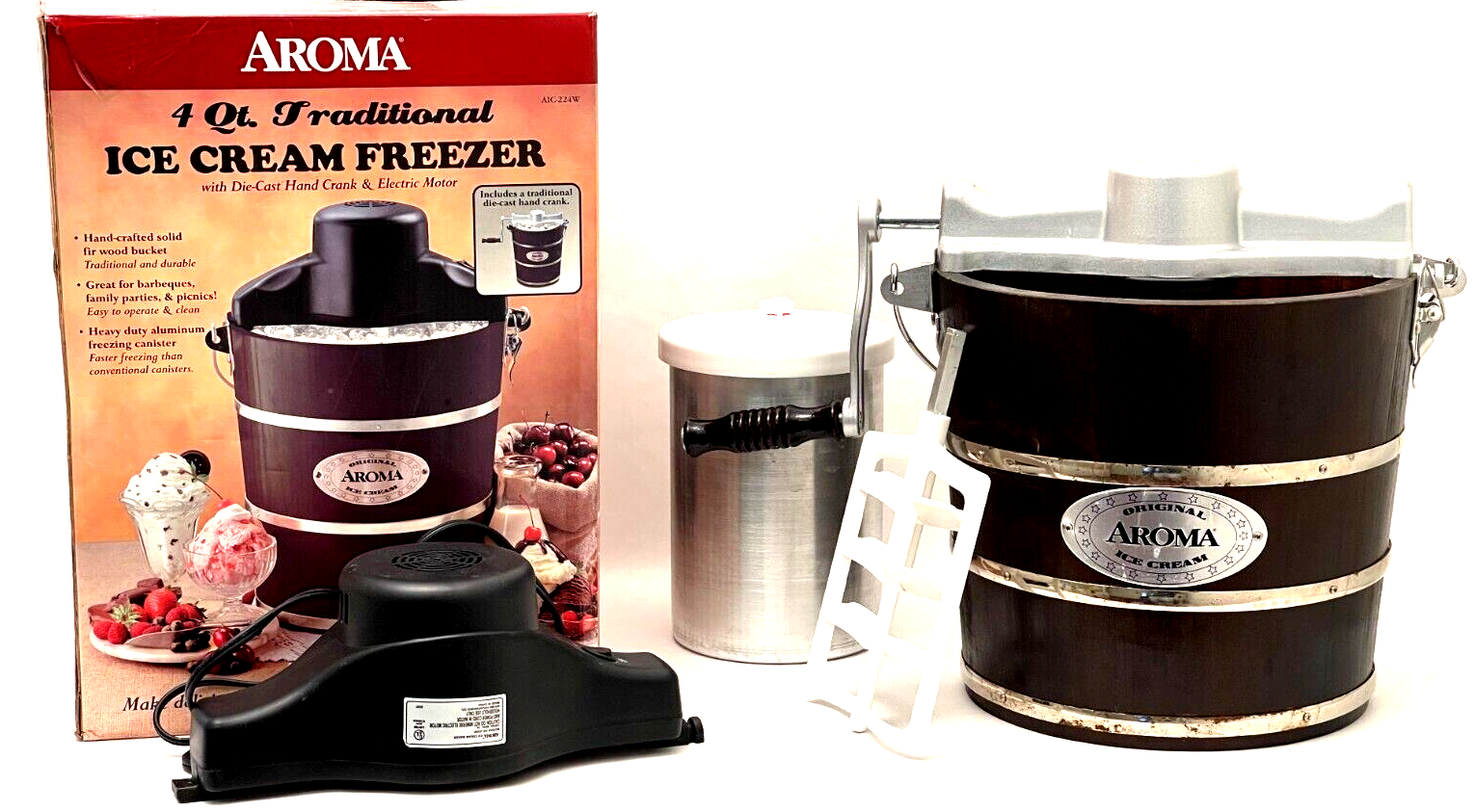 Aroma Ice Cream Freezer Traditional Ice Cream Maker Electric 4 Quart AIC-224W - $74.24