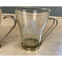 VAN HOUTTE CAFE 8oz Glass Coffee Mug With Bent Metal Wire Handle Lot Of 2 - $12.86