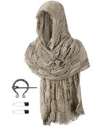 Wrap Dune Wasteland Hooded Shawl W Viking Brooch Cowl Scarf Rogue Mediev... - $33.61
