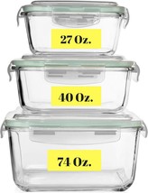 Extra Large Glass Food Storage Containers with Airtight Lid 6 Pc [3 containers w - £43.16 GBP