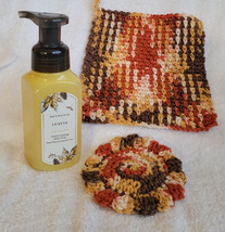 Dishcloth and Sunflower Scrubby Gift Set with Leaves Foaming Hand Soap - £15.15 GBP