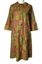 Vintage Styled by Saybury Green Pink Paisley Print Button Up Housecoat D... - $49.49