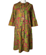 Vintage Styled by Saybury Green Pink Paisley Print Button Up Housecoat D... - $49.49