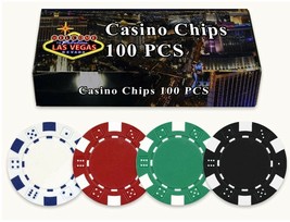 DA VINCI 100 11.5 Gram Poker Chips in Las Vegas Gift Box Dice Striped - £17.13 GBP