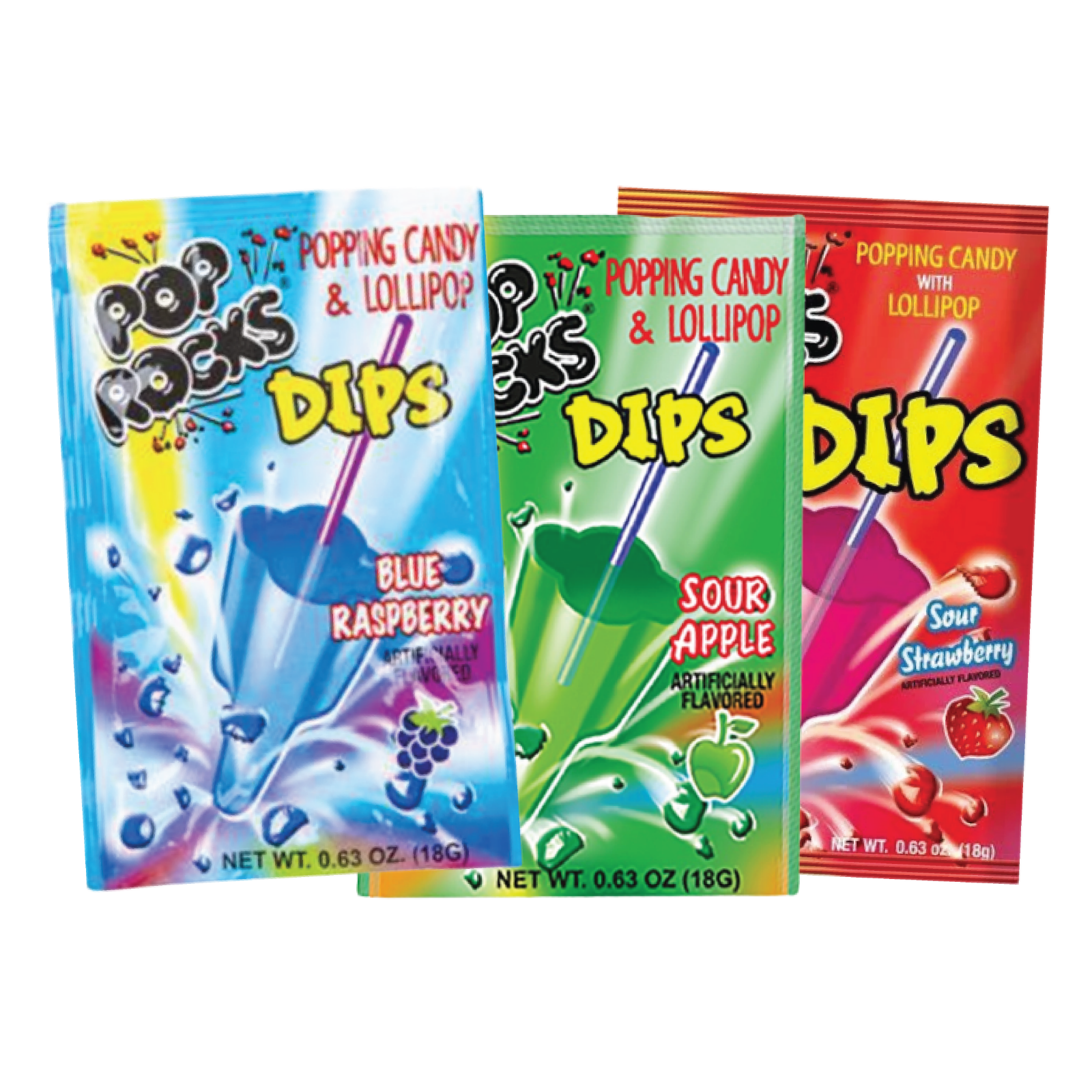 Primary image for Pop Rocks Dips Variety Flavor Popping Candy With Lollipop | .63oz | Mix & Match