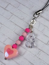 Gummy Bear Heart Handmade Cell Phone Charm Lanyard Strap Pink Clear New - $243.00 MXN