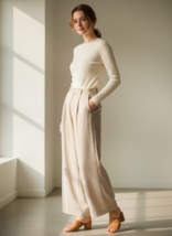 Women Pants A New Day Women&#39;s High-Rise Wide Leg Fluid Pants Beige 14 Short - $22.18