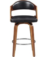 Mid-Century Black Wood Faux Leather Swivel Counter Height Barstool - $248.27 CAD