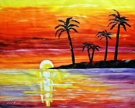 Leonid Afremov-&quot;Sunset Over the Island&quot;-Original Oil/Wrap Canvas/Hand Signed/COA - £1,438.32 GBP