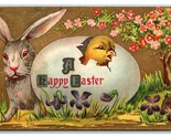Happy Easter Fantasy Chick Bunny Egg Embossed DB Postcard W21 - $4.90