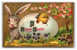 Happy Easter Fantasy Chick Bunny Egg Embossed DB Postcard W21 - £3.87 GBP