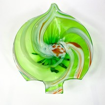 Nasco Japan Art Glass Green Swirl Leaf Dish - £23.67 GBP
