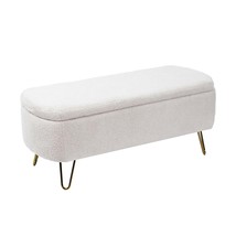 Ivory White Storage Ottoman Bench | Faux Fur End Bed Entryway Bench - $134.99