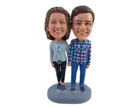 Custom Bobblehead Good looking couple holding hands and wearing nice shirts and  - £119.61 GBP