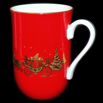 Vintage Christmas Carriage Horses Coach Otagiri Gibson 24K Gold Coffee Mug Cup - £18.87 GBP