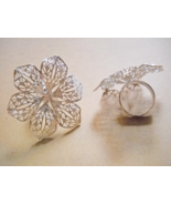 Silver Flower Ring Blank Adjustable Cocktail Setting Brass Glue On Pad F... - $3.62 CAD