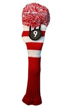 Majek #9 Fairway Metal Wood Red &amp; White Golf Headcover Knit Pom Pom Retr... - $14.80