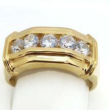 Hombres 5-Stone Anillo de Boda 1Ct Imitación Diamante 14K Oro Amarillo Chapado - £192.37 GBP