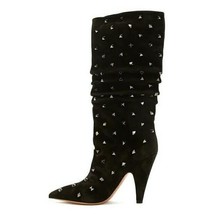 Newest Spike Heels Knee High Boots for Woman Sexy Pointed Toe Rivets Studded Big - £184.76 GBP