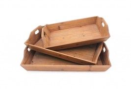 16.5 X 24.25 X 3.75 Brown Country Cottage Wooden - Serving Tray 3Pcs - £233.58 GBP
