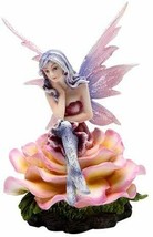 Ebros Pink Ice Flower Fairy Sitting on a Rose Statue Figurine 4.5 Inch H... - $27.99