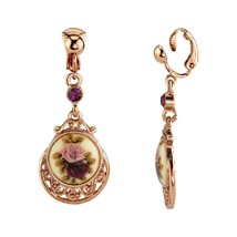 1928 Jewelry Women&#39;s Rose Gold Tone Manor House Purple &amp; Pink Rose Flower Amethy - £27.53 GBP