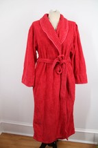 Vtg 80s Victoria&#39;s Secret M Cotton Ribbed Terry Faded Red Belted Robe - £51.63 GBP