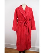 Vtg 80s Victoria&#39;s Secret M Cotton Ribbed Terry Faded Red Belted Robe - £50.79 GBP