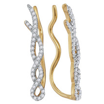 10k Yellow Gold Womens Round Diamond Twist Woven Climber Earrings 1/4 Cttw - £239.00 GBP