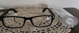 Black Plastic Framed ~ Spring Hinged ~  +2.00 Reading Glasses w/Clear Ca... - $14.96