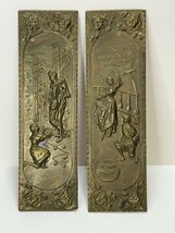 Two Vintage Brass Embossed Victorian Style Wall Hangings 14.5&quot; x 4-1/4&quot; Raised - £18.21 GBP