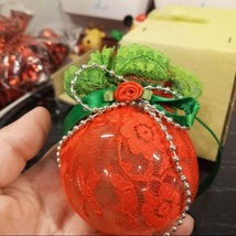 green and red and silver lace covered ornament made in Taiwan - £3.98 GBP