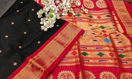 Pure Silk Paithani Saree with Contrasting Blouse Piece Traditional Paithani Silk - £173.05 GBP