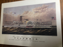 CURRIER &amp; IVES &quot;THE COLUMBIA&quot; Vintage Ship Print, &quot;The New Excursion Ste... - $18.98
