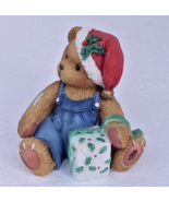 Cherished Teddies Minature Boy Bear with Overalls &amp; Santa Hat &amp; Present - £7.49 GBP