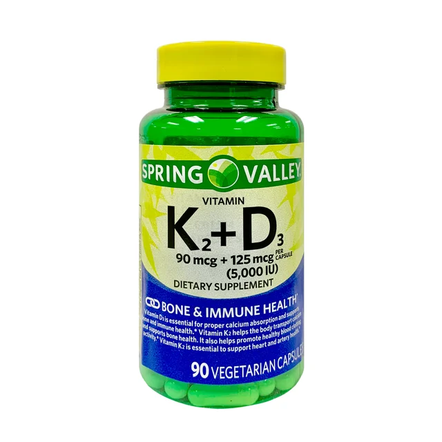 Spring Valley Vitamin K2 (90mcg) + D3 (125mcg) Vegetarian Capsules, 90 C... - $24.99