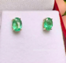 Emerald 14K Gold Earrings, 7x5mm Oval Colombian Emeralds, Oval Emerald Jewelry - £1,051.82 GBP