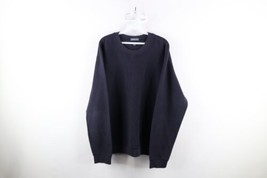 Vtg 90s Lands End Mens Large Faded Heavyweight Thermal Knit Sweatshirt Navy Blue - £47.03 GBP