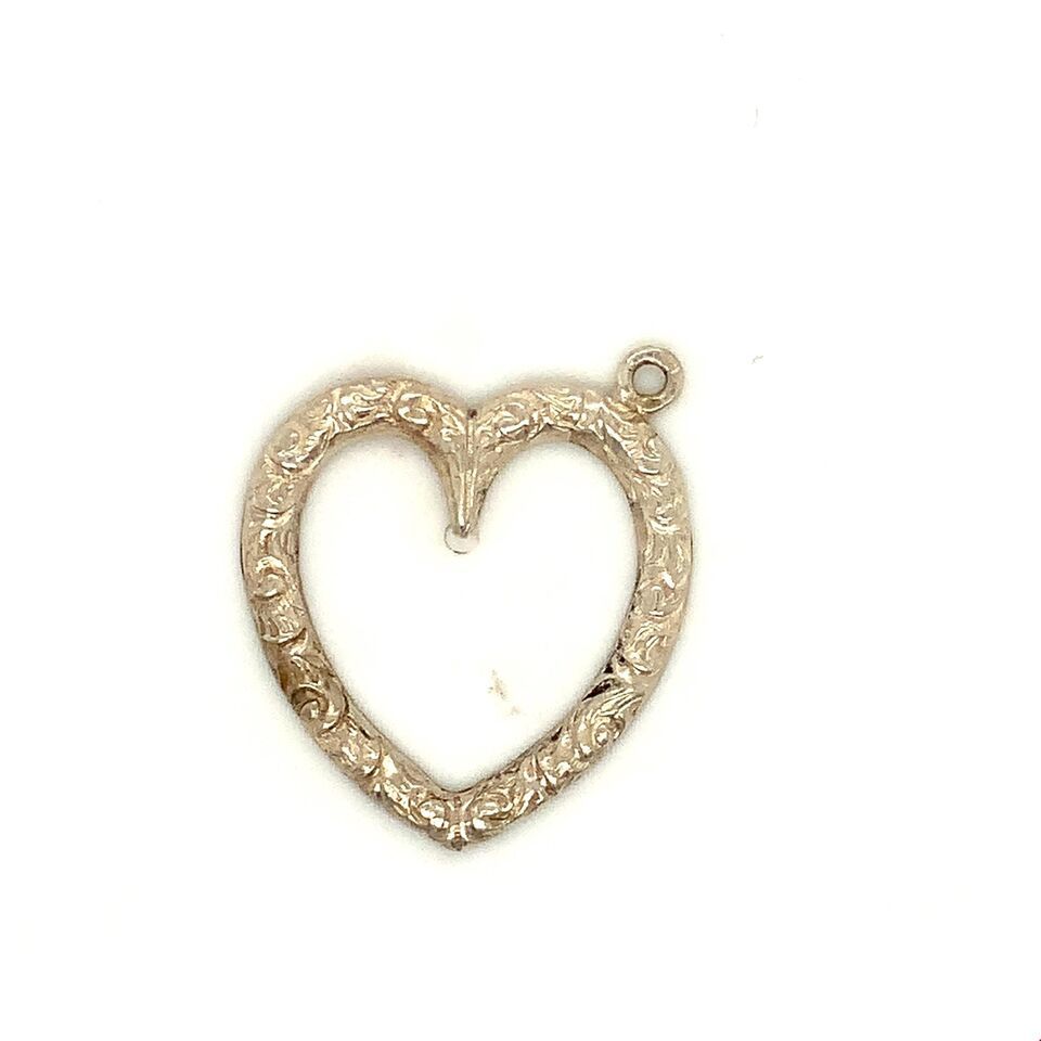 Primary image for Vintage Signed Sterling Victorian Repousse Carve Ornate Open Heart Charm Pendant
