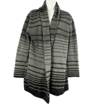 J. Jill Open Cardigan Sweater MEDIUM Gray Striped Nylon Wool Blend Pockets - £32.60 GBP