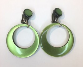 Vintage Pearlescent Green Clip On Earrings Large Statement  Marked Japan - $12.00