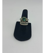 Vintage-Inspired Green Gemstone &amp; Rhinestone Wedding Ring Set – Size 5 - $237.74 MXN
