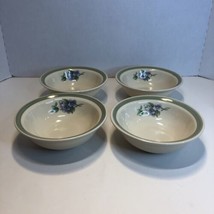 Pfaltzgraff Garden Party 4 Rimmed Soup Cereal Bowls 6.5&quot; Violets Green Band - £23.35 GBP