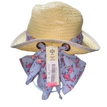 Kate Landry Straw Sun Hat with floral scarf tie bow at back NWTs - £21.14 GBP