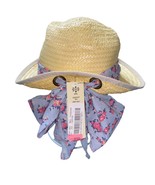 Kate Landry Straw Sun Hat with floral scarf tie bow at back NWTs - £21.16 GBP
