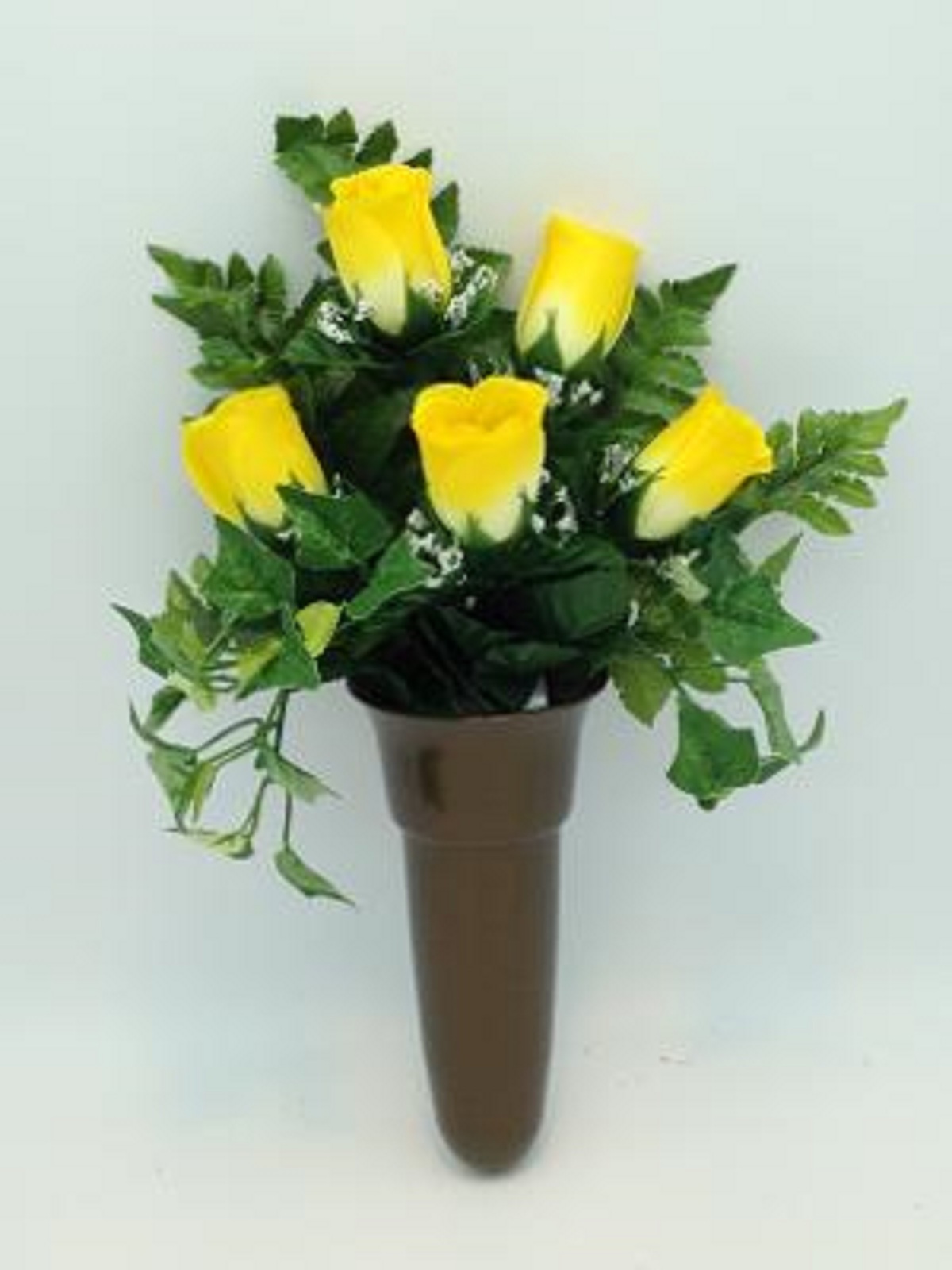 Crypt Mausoleum Vase & Silk Yellow Rose Flowers w/ Disc Base Ring for Epoxy - $105.79