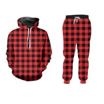 UWJI Custom Hoodie Men/Women Time  Winter Suit Black red grid  Grid 3D Print Fut - £99.78 GBP