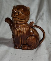 Vintage Oriental Porcelain Brown Cat Teapot Cho Cho Cute 6.25&quot; - £19.74 GBP