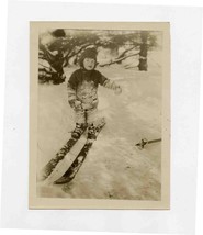 Young Girl on Wooden Adult Skis Photo Maine 1920&#39;s  - £29.38 GBP